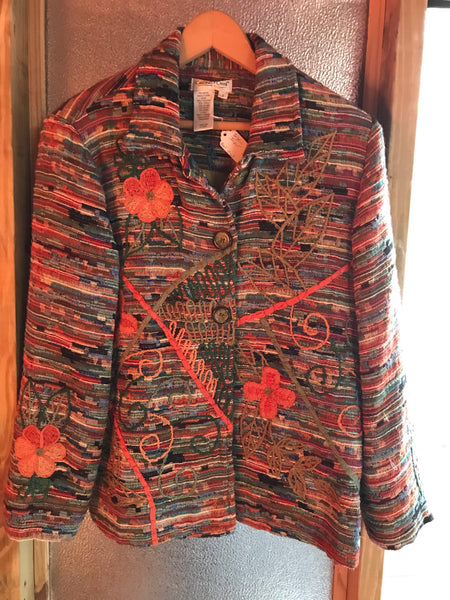 Womens Juniors Small COLDWATER CREEK Orange Print Suit Jacket Button Up