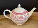 €¥ CHURCHILL White Ceramic Tea Pot with Lid Red Pink Flowers 5” H England