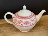 <€€ CHURCHILL White Ceramic Tea Pot with Lid Red Pink Flowers 5” H England