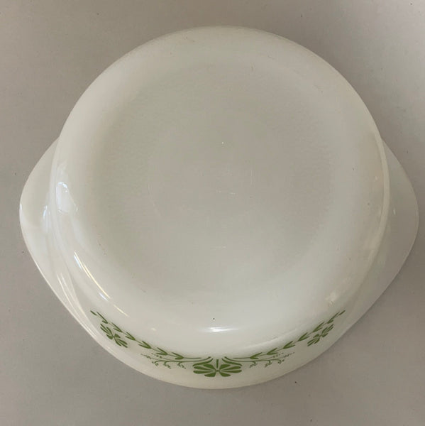 White Glass Divided Casserole Dish With Moss Green Flowers 