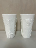 a** Vintage Milk Glass Colony Harvest 2 QT Pitcher w/ 4 Tumblers White Grapes & Leaves