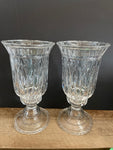 Pair/Set of 2 Crystal Cut Hurricane 2-Pc Candleholders with Base Pillar Taper
