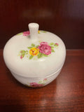 ~ Painted Flowers on White Round Trinket Box w/ Lid Porcelain Apple Shape