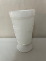 a** Vintage Pair/Set of 2 Milk Glass Pedestal Goblets Tumblers White Grape & Leaf