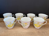 <€€ Vintage Set of 7 EKCO International SPRING BOUQUET White  Tea Coffee Cups Mugs 3”