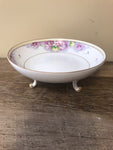 ~€ Vintage Hand Painted NIPPON Purple Flowers 7” Footed Condiment Nut Candy Bowl Retired