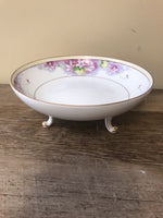 <€€ Vintage Hand Painted NIPPON Purple Flowers 7” Footed Condiment Nut Candy Bowl Retired