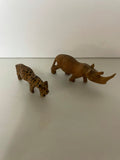 *Vintage Set/2 Miniature Wood Hand Carved Wild Animals Cheetah & Rhino