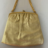 € Vintage Metallic Gold Evening Bag Clasp Purse w/Chain Lined