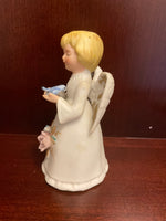 ~€ Vintage HOMCO Porcelain Girl Angel w/ Blue Bird Hand Bell Decor Home Interiors #99-8900