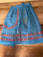 <€€ Vintage KITCHEN Half APRON Sheer Blue Nylon Pocket