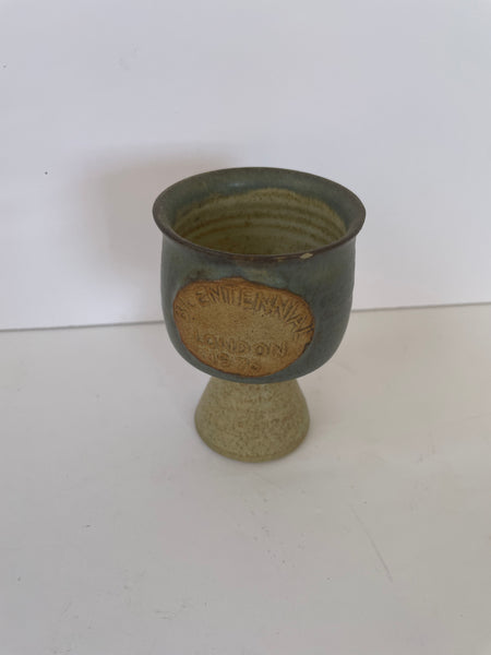 a** Vintage Pottery Cup Candle Holder BICENTENNIAL LONDON 1976 Blue Brown Decor Planter