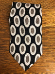 Mens BACHRACH Italy Silk Neckware Tie Necktie Geometric Ovals Brown Ivory on Black