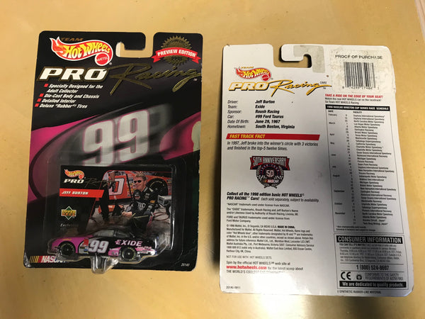 a* NEW Vintage HOT WHEELS 50th Anniversary NASCAR Pro Racing Preview Edition 1998 #99 Jeff Burton 1:64 Die Cast
