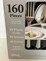 a** NEW WNA Reflections 160 Piece Set Heavy Plastic Silverware 80 Forks/40 Spoons & Knives