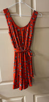 Womens Juniors XSmall Orange Knit Dress w/ Bonnet Print Open Back Casual