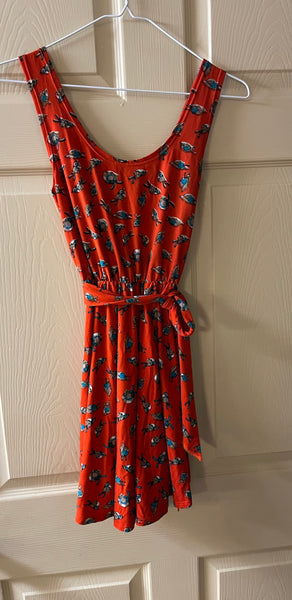 Womens Juniors XSmall Orange Knit Dress w/ Bonnet Print Open Back Casual
