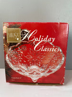 a** Vintage MIKASA Holiday Classics 6” Footed Bowl Clear with Snowflake Cut Design In Box