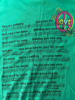 Womens Juniors BEATLES All You Need is Love Green Floral TShirt Lyrics Large Boho Hippie