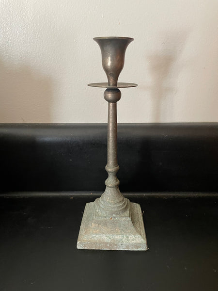 (L) Distressed and Aged Solid Brass & Pantene 8” Taper Candle Holder