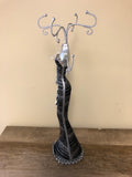 € New Silver and Black Glitter Jeweled Beaded Figurine Jewelry Organizer Holder