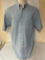 Mens CLUB ROOM Cotton Short Sleeve Button Down Shirt Medium Blue Stripe