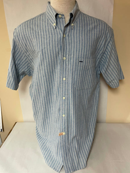 Mens CLUB ROOM Cotton Short Sleeve Button Down Shirt Medium Blue Stripe