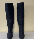 +* Womens Black Faux Suede Knee High Platform Boots Slip On Sz 8