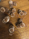 Gold 3 Bundle Pine Cone Stems Christmas Holiday Ornament 11” Lot of 8