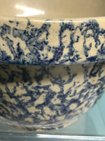 €a**  R. R. P. Co. Pottery 7.5” Bowl Blue Spongeware Splatterware Country Farmhouse