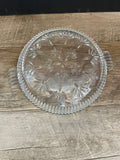 a** Vintage Clear Etched Cut Glass Ribbed Relish Candy Nut Condiment Serving Dish w/ Handles