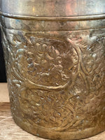 a** Brass Canister Planter Ginger Jar Urn with Lid Raised Design
