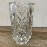 a** Heavy Crystal Glass 8” Vase Ribbed & Cut Scalloped Edge Decor