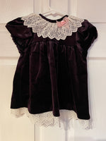 € Vintage Baby Girl Toddler Dress 24 Mo. Deep Purple Lace Collar Velvet Dressy All Dressed Up