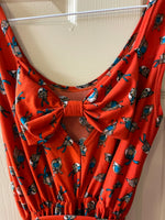 Womens Juniors XSmall Orange Knit Dress w/ Bonnet Print Open Back Casual