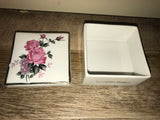 ~ Rose Covered Ceramic Square Lidded Trinket Keepsake Box