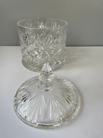 (L) €€~ Vintage Heavy Crystal Canister Candy Cookie Biscuit Jar with Lid Diamond Glass Cut Decor