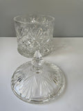 €€~ Vintage Heavy Crystal Canister Candy Cookie Biscuit Jar with Lid Diamond Glass Cut Decor