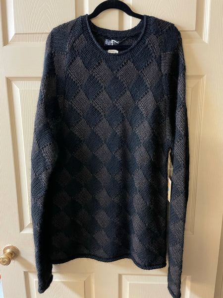 € NEW Mens XLarge EARL JEAN Lambs Wool Sweater Black Checkered  Long Sleeve NWT