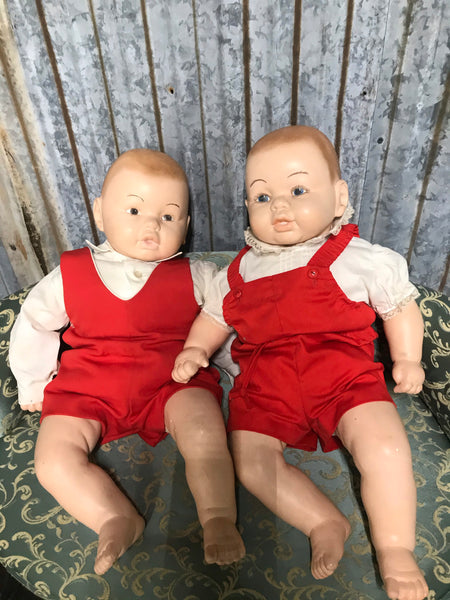 a* Vintage 22” 12 mo. Like Size Twin Boy Girl Porcelain Dolls