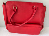 New Large Satchel Shoulder Bag Red Faux Leather Gold Studded Accents