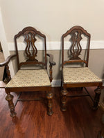 Antique Solid Oak Dining Table 6 Chair Set Built In Leaf Pad Cover Captain Dark Finish