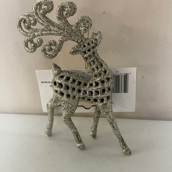 NEW Christmas Holiday 1 Silver Glitter Reindeer Ornament