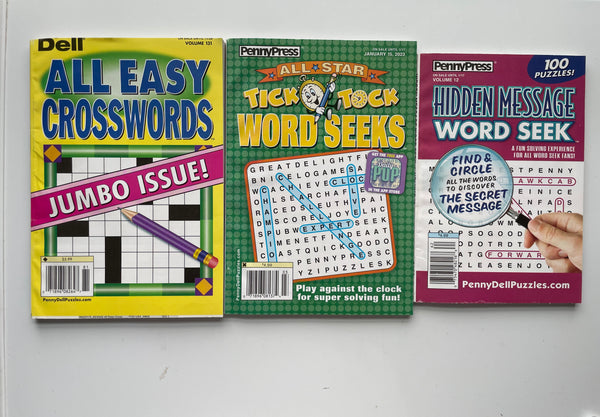 NEW Set/3 Dell’s & PennyPress Easy Crosswords &  Word Seeks Puzzles Jumbo Issue 2022 & 2023