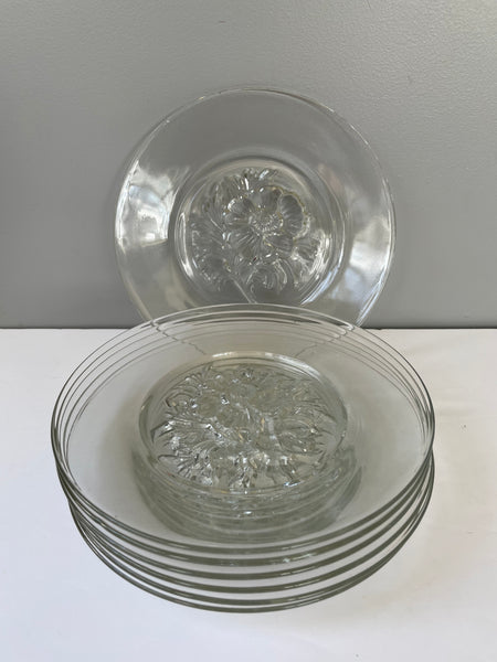 a** Vintage Pressed Clear Glass Serving Platter w/ 7 Dessert Luncheon Plates Cake Flower Design