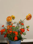 <€€ Set/5 Artificial Yellow and Orange Peonies and Greenery 20-24” Stems