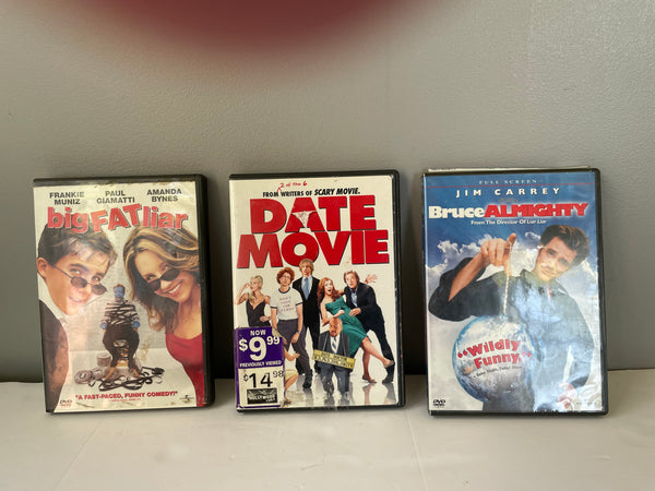 a* Lot/3 Comedy Movie DVDs Bruce Almighty Date Movie & Big Fat Liar
