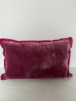€ Rectangular Satin & Velvet Pillow Flowers Pink Purple & Green 18.5” L x 12” W