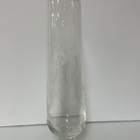 ~€ Delicate Clear Glass 9.25” Bud Vase Etched Design Decor