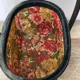~ Vintage Medium Rectangle Wood Woven Basket w/ Handle Floral Liner
